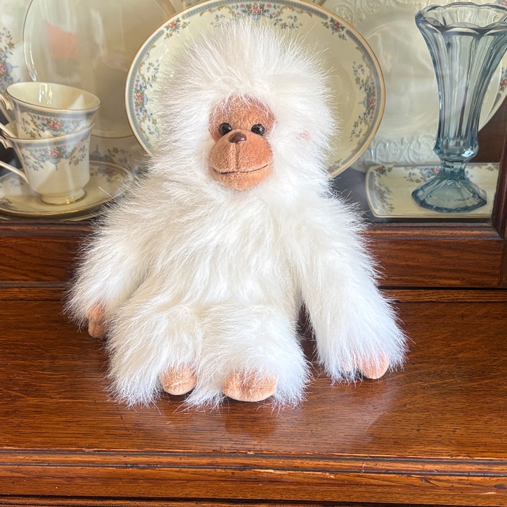 VINTAGE Ty Fluffy White and Tan Plush Monkey
